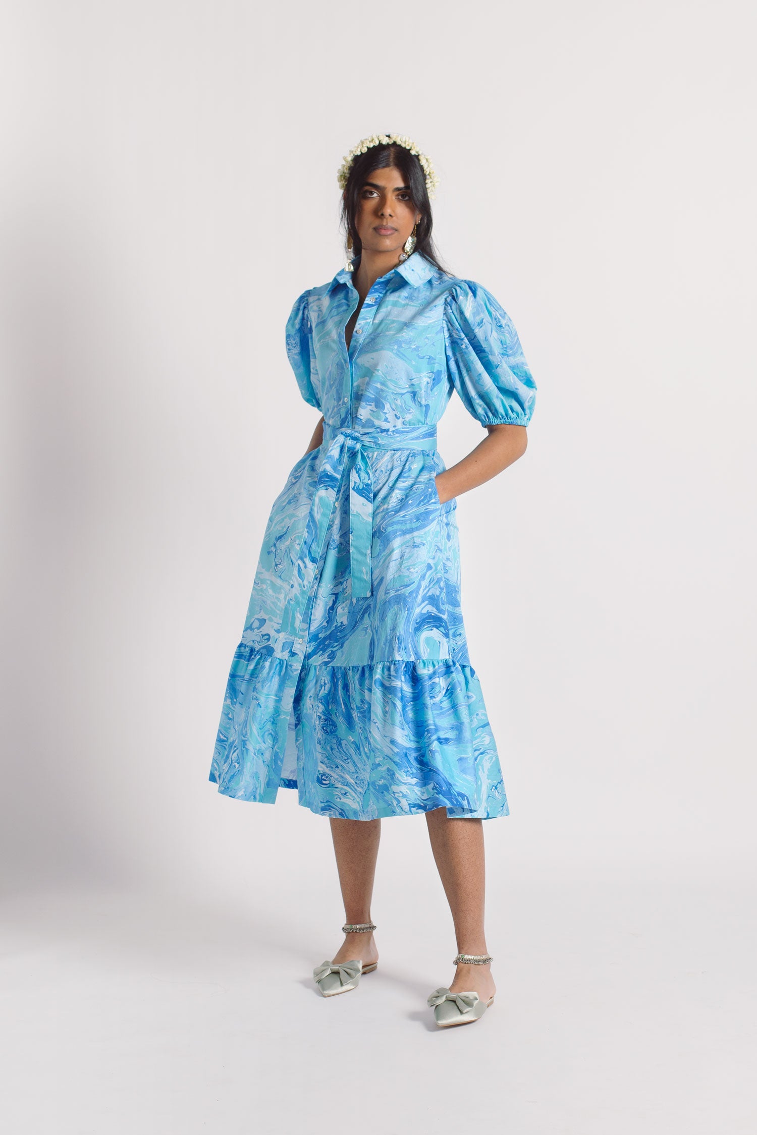 Valli shirt dress - teal marble - size XL