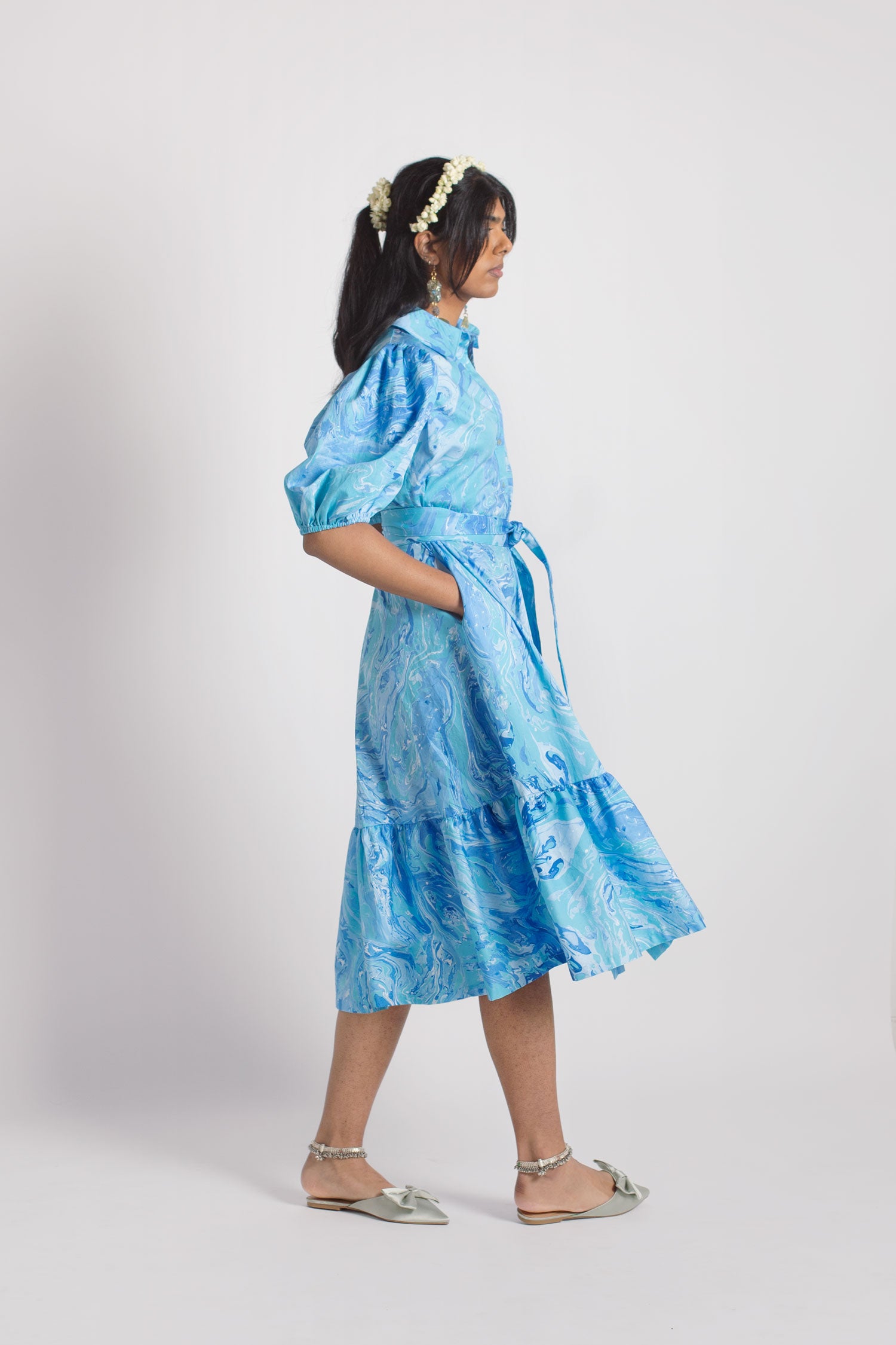 Valli shirt dress - teal marble - size XL