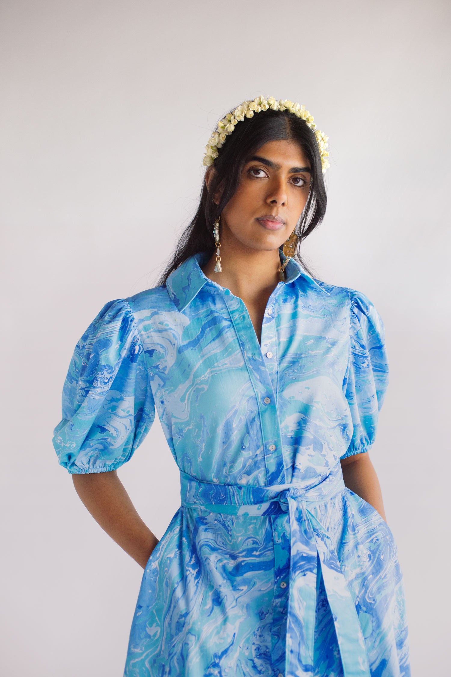 Valli shirt dress - teal marble - size XL