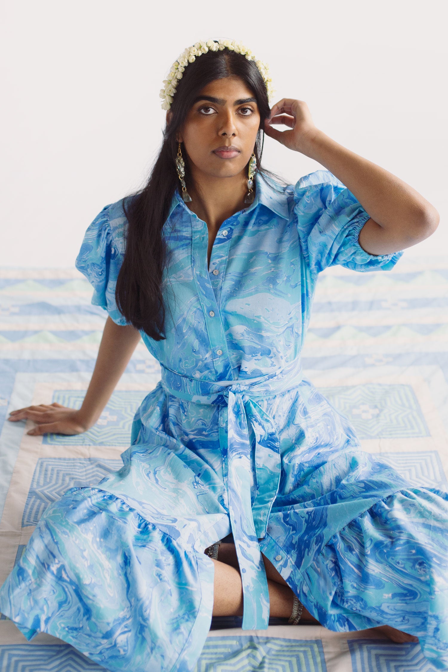 Valli shirt dress - teal marble - size XL