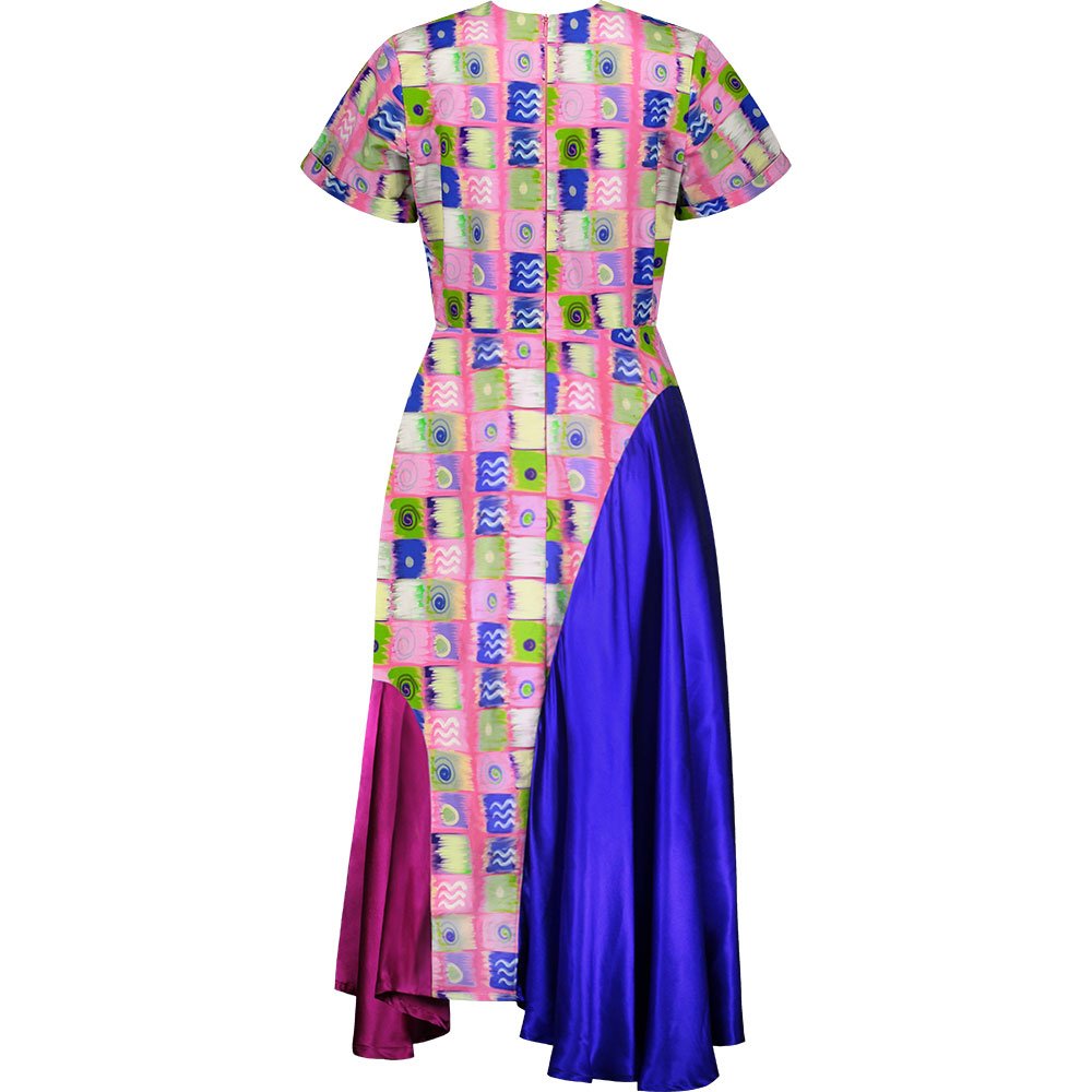 Flare midi dress - pink tile print - size M