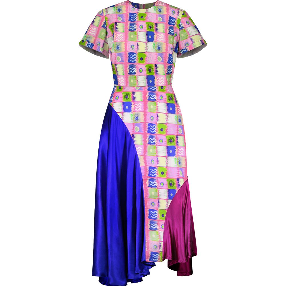 Flare midi dress - pink tile print - size M