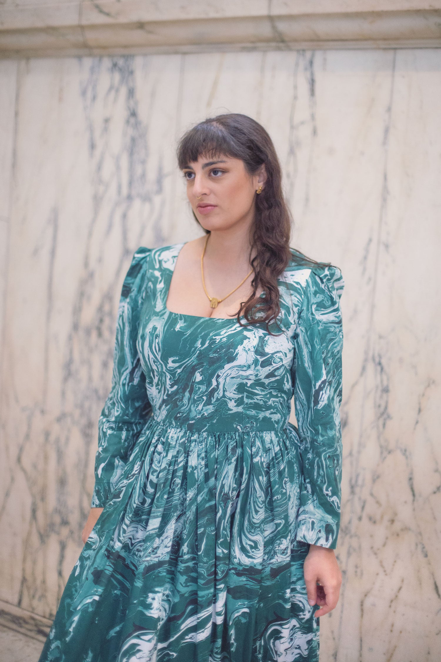 Rani dress - emerald marble