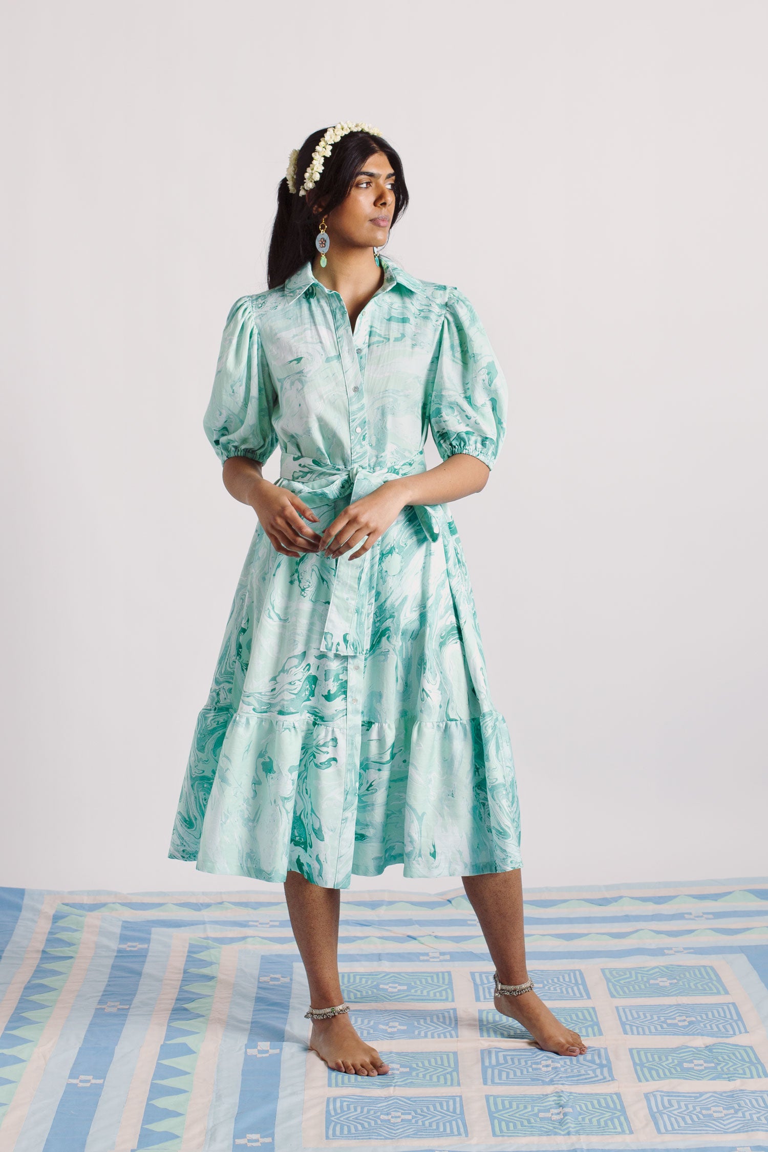 Valli shirt dress - mint green marble