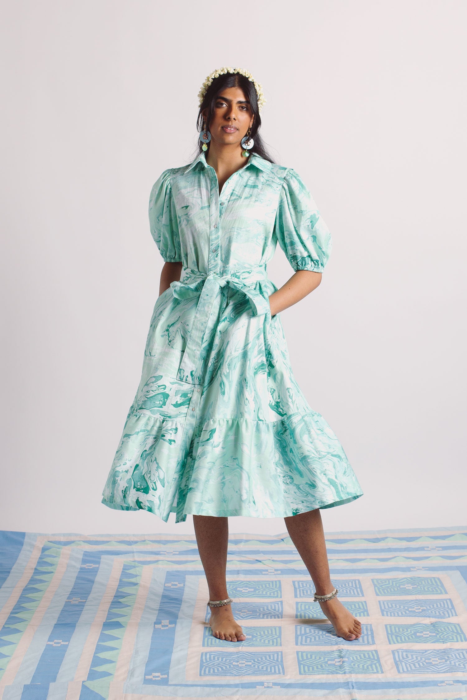 Valli shirt dress - mint green marble