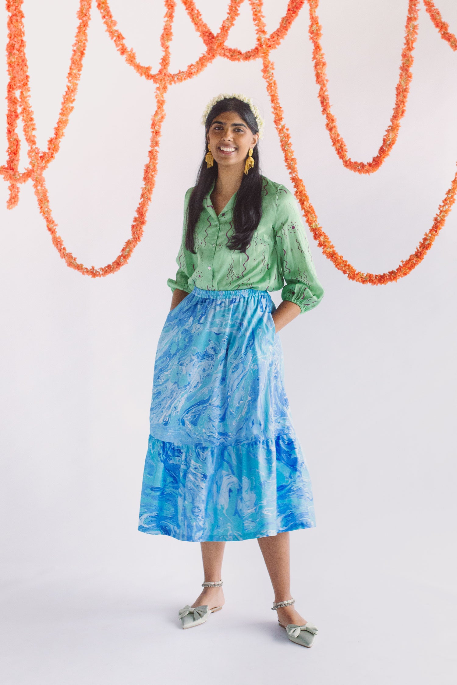 Varshini skirt - teal marble