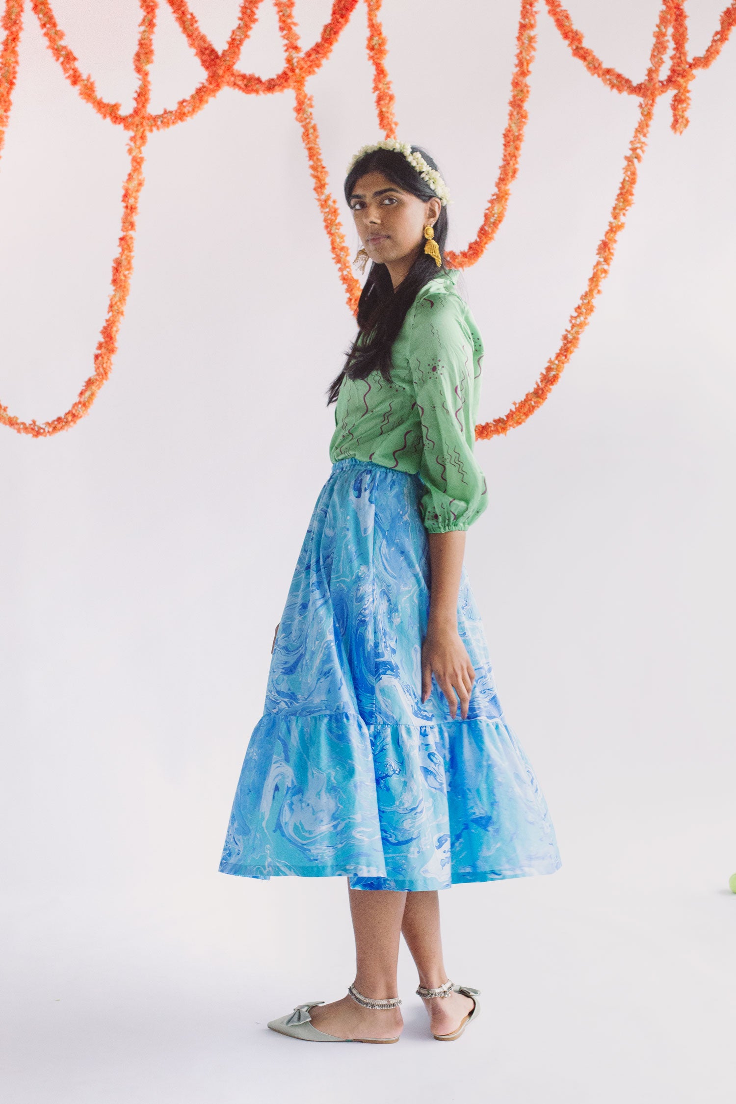 Varshini skirt - teal marble