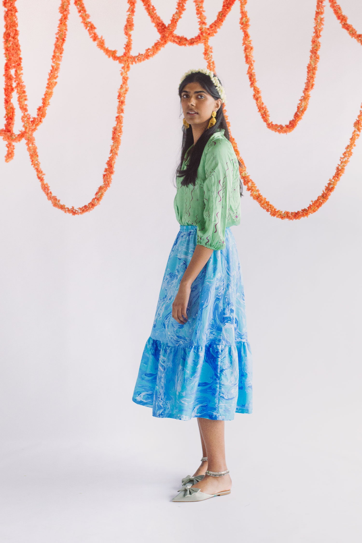 Varshini skirt - teal marble