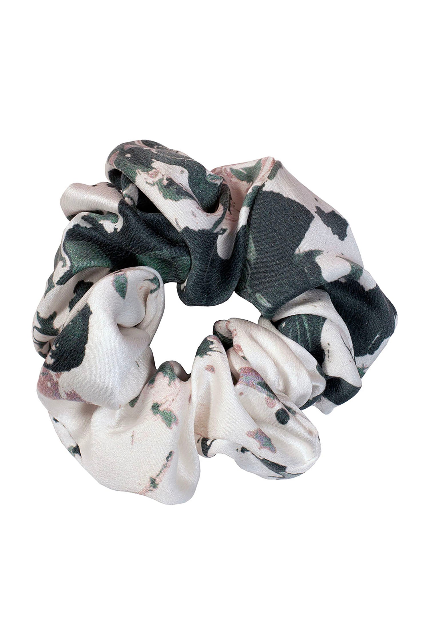 Scrunchie - white and green marble silk
